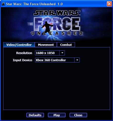 Star Wars: The Force Unleashed - Настройка графики и управления.